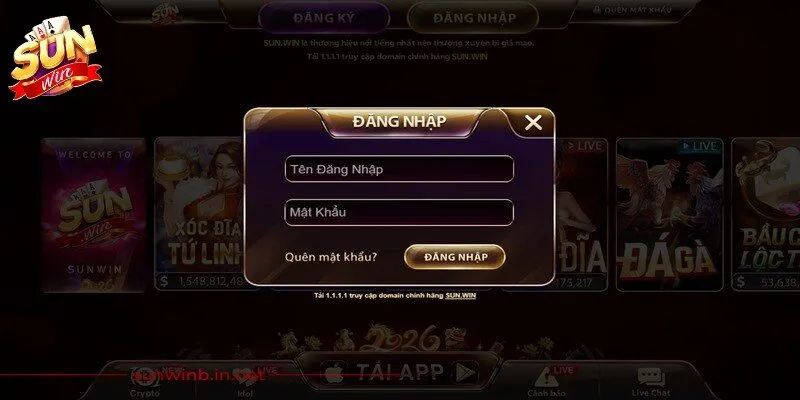 Điền thông tin tài khoản chính thức để đăng nhập Sunwin