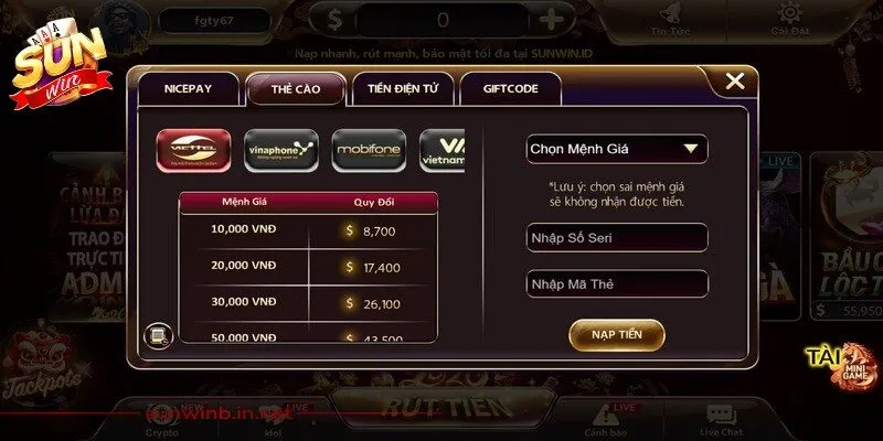 Nạp Tiền Sunwin Nhanh Chóng, An Toàn Và Cực Kỳ Tiện Lợi 4 Sunwin Hoàn tất giao dịch nạp tiền Sunwin và sử dụng dịch vụ tại hệ thống